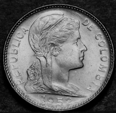 Colombia Centavo, 1952-B Gem Unc~Liberty Head~Over 65 Years Old~1st Year Ever~FS
