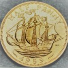 Great Britain 1/2 Penny, 1959 Gem Unc~The Golden Hind~Free Shipping