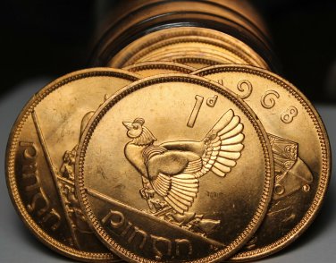 Gem Unc Roll (20) Large Ireland 1968 Penny's~Irish Harp~Hen With Chicks~Fr/Ship