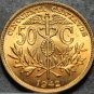 Bolivia Half Boliviano (50 Centavos), 1942-P Gem Unc Red~Non Reeded Edge Variety