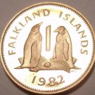 Falkland Islands Penny, 1982 RARE Proof~Gentoo Penguins~5k Minted~Free Shipping