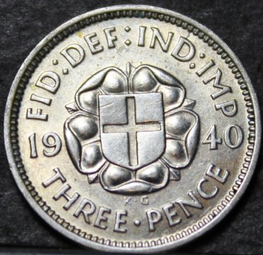Great Britain 3 Pence, 1940 Gem Unc Silver~Free Shipping