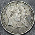 Belgium Franc, 1880 Silver~RARE~50th Anniversary Independence~Excellent~Free Shi