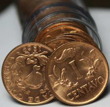 Gem Unc Roll (40) Colombia 1969 Centavos~Coffee Beans And Cornucopia~Free Ship