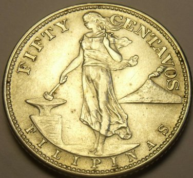 Philippines 50 Centavos 1944-S Silver Unc~Free Shipping