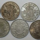 Lot Of 7 Great Britain Half Crowns 2 Are Silver~45-48-50-51-54-58-64~Free Ship