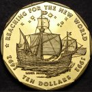 Marshall Islands 10 Dollars, 1992 Gem Unc~The Santa Maria Ship~Brass~Free Shi