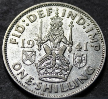 Great Britain Shilling, 1941 Silver~Scottish Crest~Free Shipping