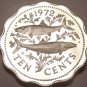 Bahamas 10 Cents, 1972 Rare Proof~Bone Fish~35,000 Minted~Scalloped~Free Ship