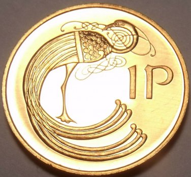 Ireland Penny, 1971 Rare Proof~50,000 Minted~Styilized Bird~Book Of Kells~Fr/Shi