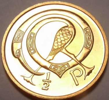 Ireland Half Penny, 1971 Rare Proof~50K Minted~Stylized Bird~Cologne Cathedral~
