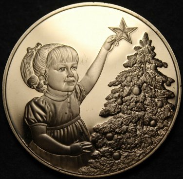 Solid Bronze Proof Franklin Mint Medallion~Child Putting a Star Tree Topper~Fr/S