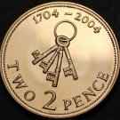 Gibraltar 2 Pence, 2004 Gem Unc~300th Anniversary~4 Old Skeleton Keys~Free Ship
