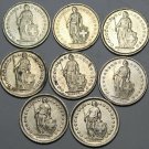 Lot Of 8 Switzerland Half Francs 1968-1982~Helvetia~Free Shipping