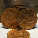 Gem Unc Roll (20) Great Britain 1958 Half Pennys~The Golden Hind~Free Shipping