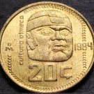 Mexico 20 Centavos, 1984 Gem Unc~Olmec Culture~Last Year~Free Shipping
