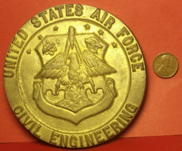 Massive 105mm X 9mm Thick Solid Brass U.S. Air Force Civil Engineering Plaque~FS