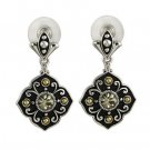 DESIGNER MALTESE CROSS SMOKEY CRYSTAL POST EARRINGS