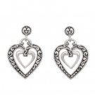 DESIGNER STYLE SCROLLED SILVER DOUBLE HEART EARRINGS