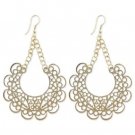 LONG SCROLLED FILIGREE POLISHED GOLD DANGLE EARRINGS