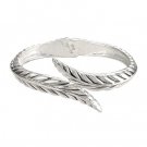 DESIGNER SILVER TONE LEAF HINGED BANGLE BRACELET