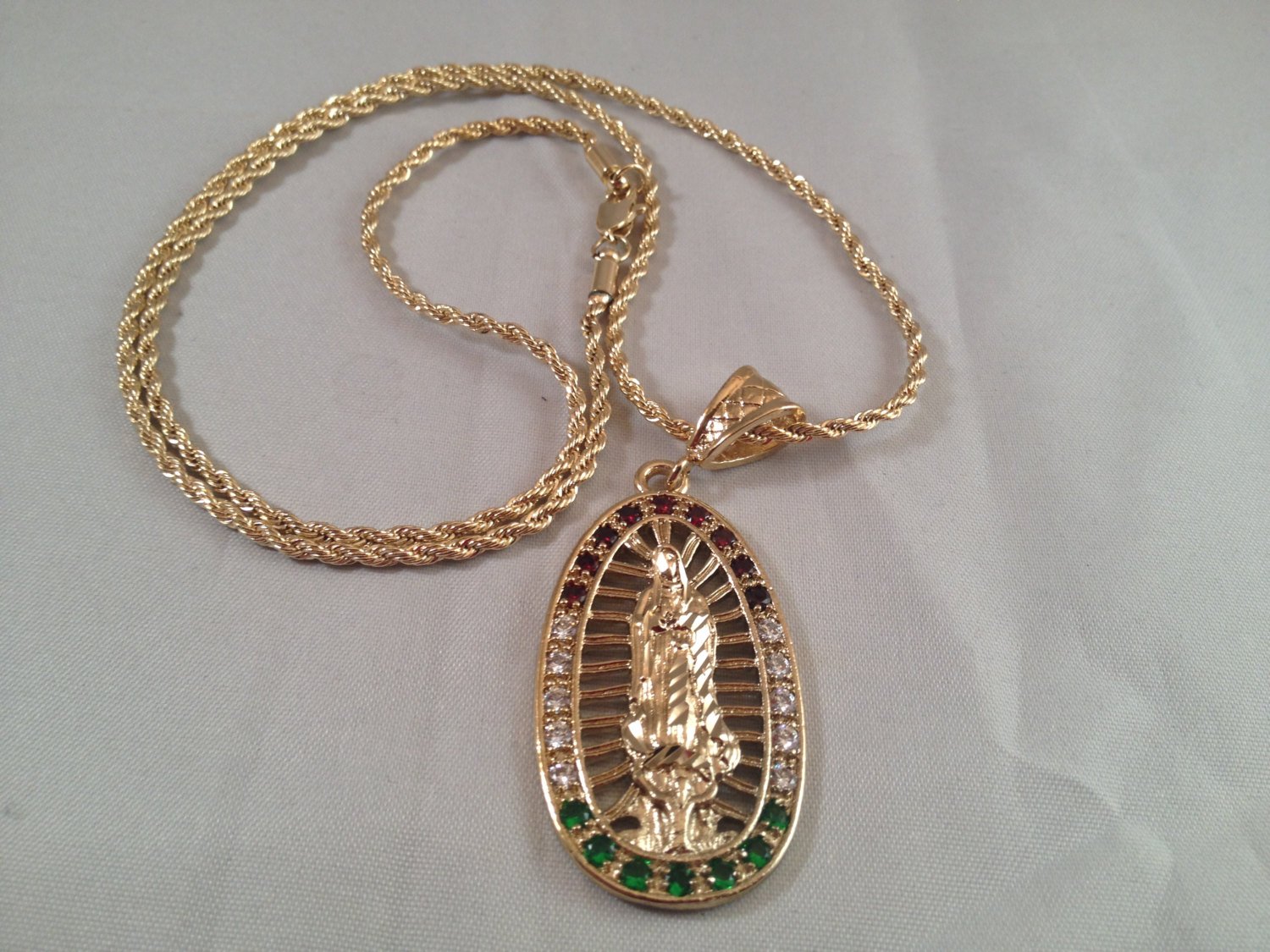 Our Lady of Guadalupe Gold Necklace Pendant Chain Rosary 