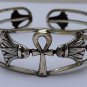 Hall marked Egyptian Pharaoh Silver Cuff Bracelet, 800, Ankh with Lotus