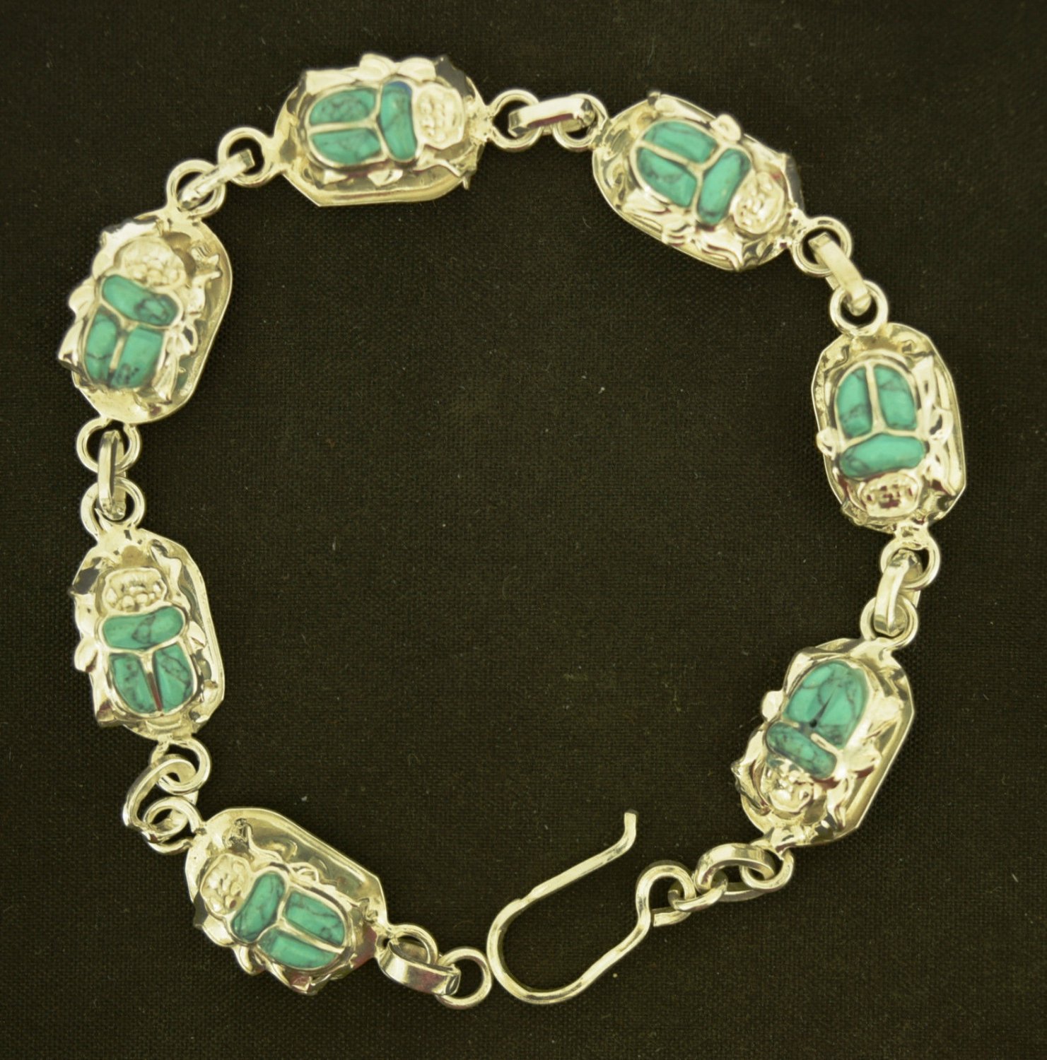 Hall marked Egyptian Pharaoh Silver Bracelet, 800, with German Turquoise Scarab