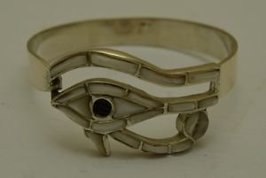 Hall marked Egyptian &Ugrave;�&Oslash;&micro;&Oslash;&plusmn; Pharaoh Silver Bracelet, 800, Eye of Horus, Pearl ,Onyx