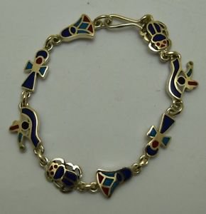 Hall marked Egyptian Pharaoh Silver Bracelet, 800, Scarab,ankh ,Lotus,Eye&acirc;��Horus