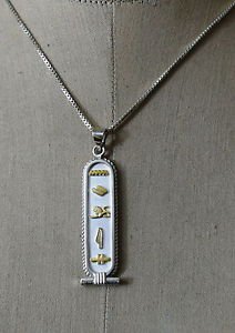 PUT YOUR hieroglyphic NAME with 18 Karat Gold On Elegant Pendant Silver CARTOUCH
