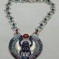 Hall marked Egyptian Pharaoh Silver Necklace,Winged Scarab,Real Natural Gemstone