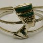 Hall marked Egyptian Pharaoh Silver Cuff Bracelet, 800, Nefertiti with Malachite
