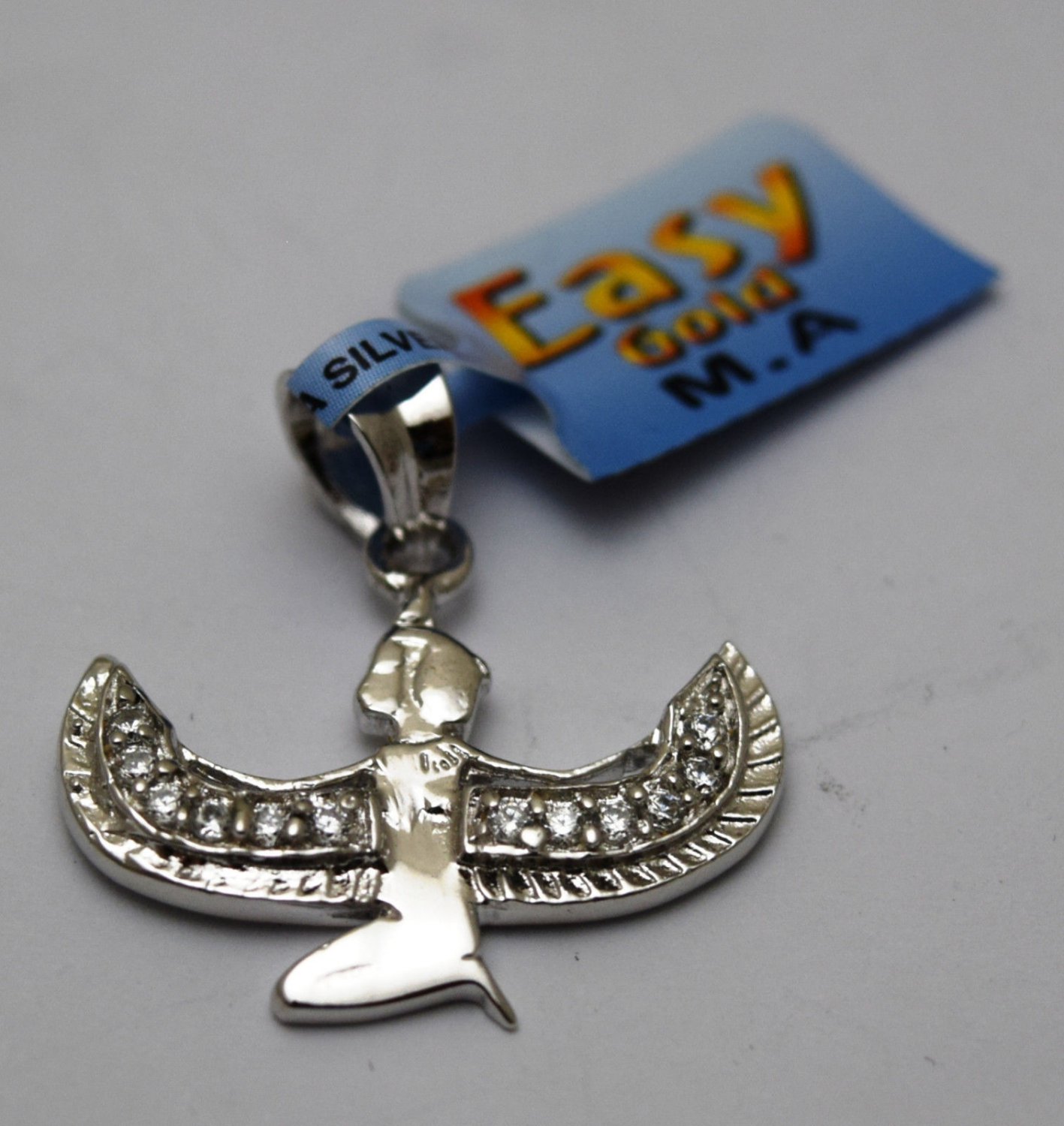Hall marked Egyptian &Ugrave;�&Oslash;&micro;&Oslash;&plusmn;Pharaoh Silver Platinum Plated Pendant,925,Isis & Zircon