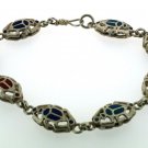 Hall marked Egyptian Pharaoh Silver Bracelet,Scarab with Turquoise ,Lapis,Coral