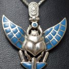 Hallmark Egypt Pharaoh Sterling Silver Turquoise Winged  Scarab Pendant Charm