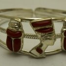 Hallmark Egyptian Pharaoh Silver Cuff Bracelet, Nefertiti, colorful Scarab.
