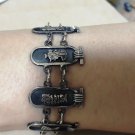 Hallmark Egyptian Pharaoh Silver Cuff Bracelet, 7 cartouchs link