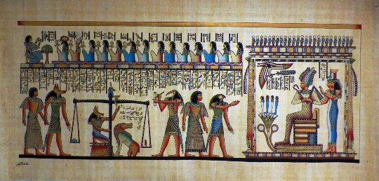Handmade authentic Egyptian Papyrus art "Judgement Day" book of the dead.