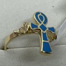Hallmark 18 K. Gold Ring ancient Egypt Most famous symbols Ankh With Color.