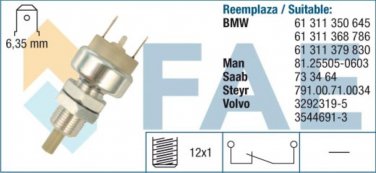 24150 stop light switch BMW E21 E30 E28 E34 E23 E32 61311350645 VOLVO MERCEDES