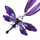 Purple Dragonfly Pendant Ribbon Necklace Inlay Crystal
