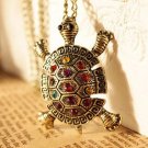 Colorful Rhinestone Turtle Animal Pendant Necklace Chain