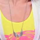 Skull Wing Pendant Silver Includes Long Necklace