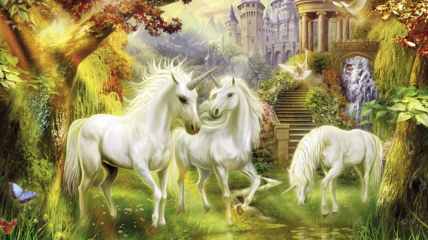 Unicorns - inspirated to Kinkade - 35.43" x 19.93" - Cross Stitch Pattern Pdf E200