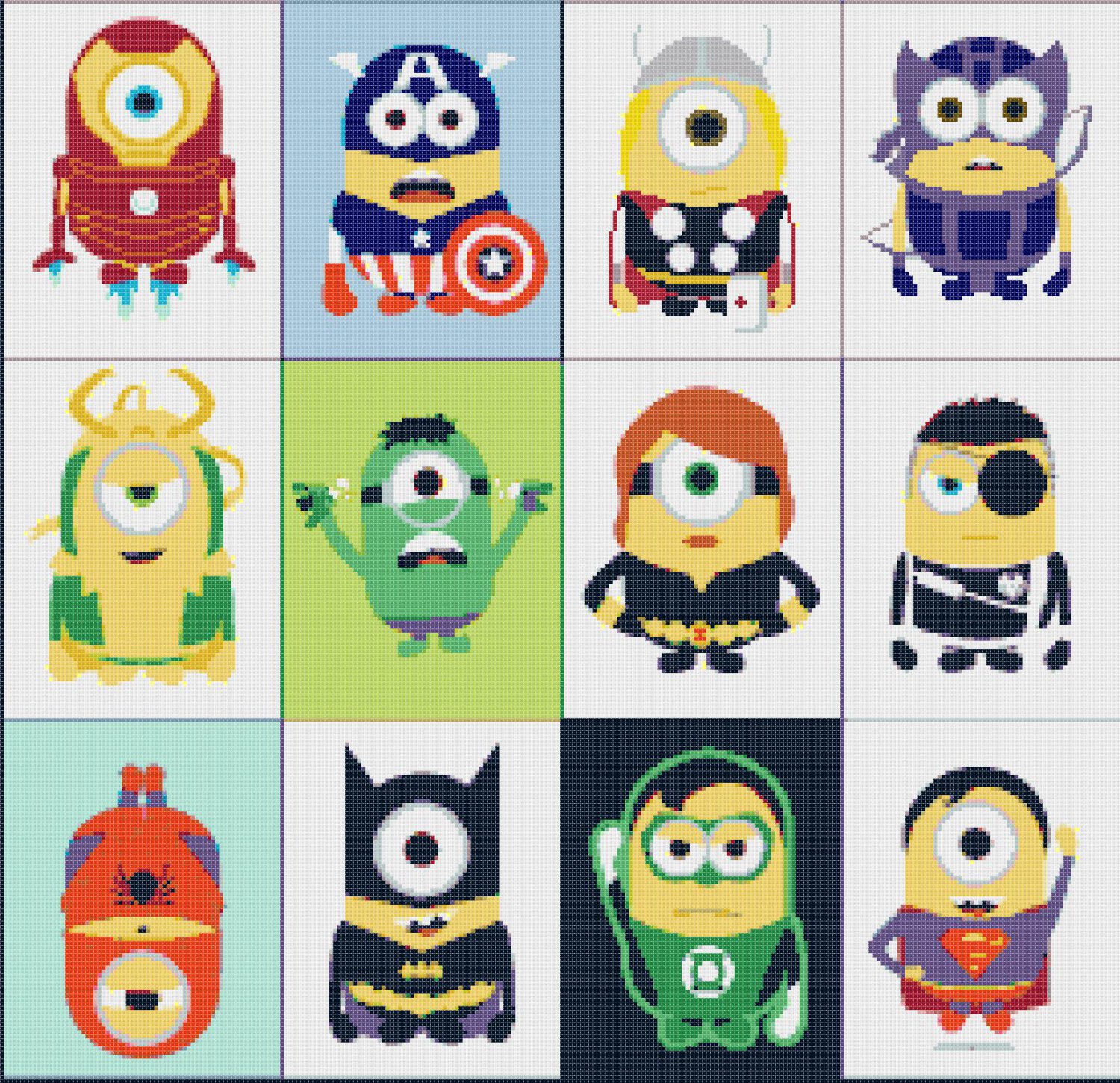 counted cross stitch pattern minions superheroes pdf 276x267 stitches E251