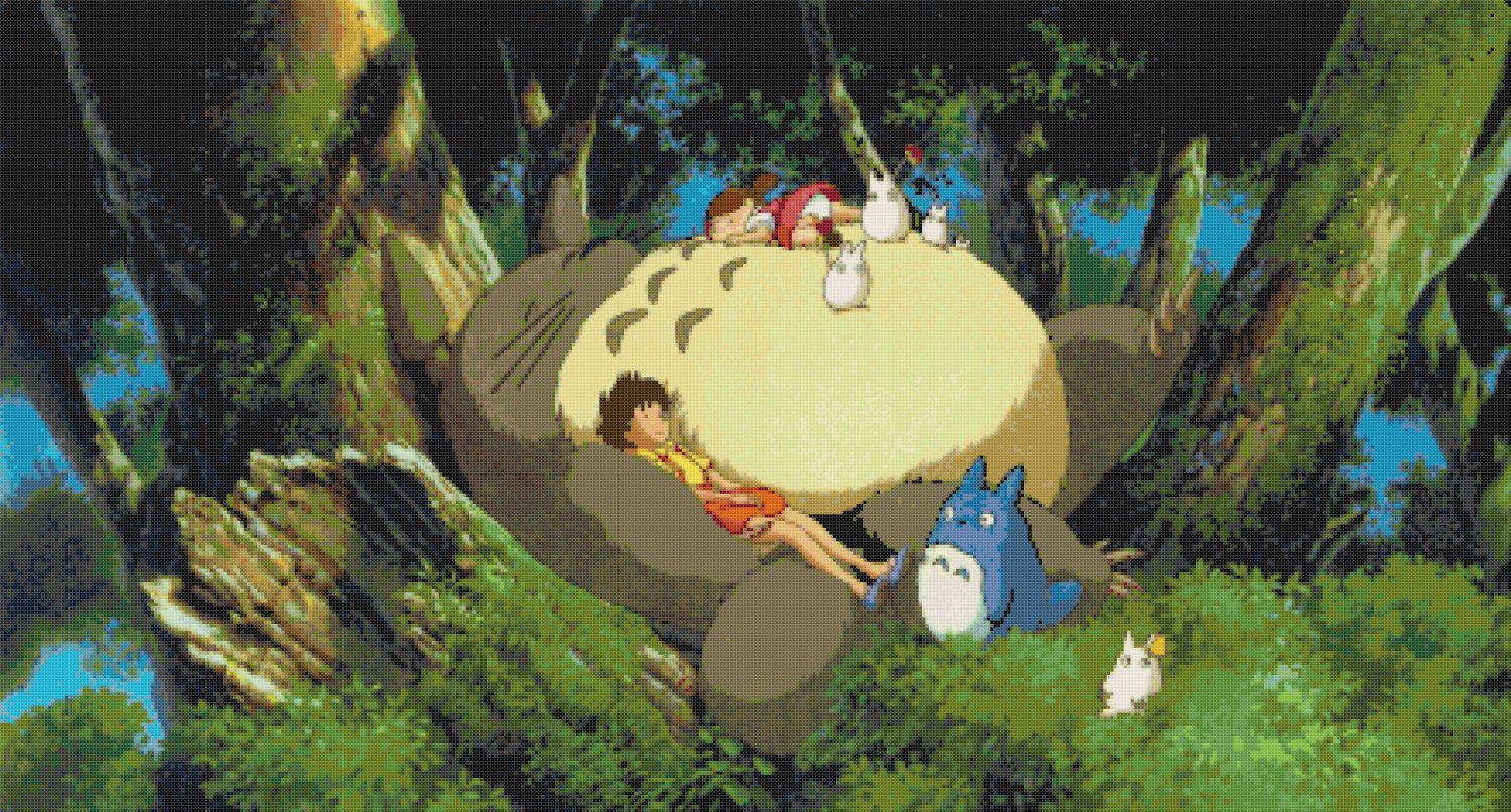 Counted Cross Stitch pattern Totoro by Miyazaki 441*237 stitches E830