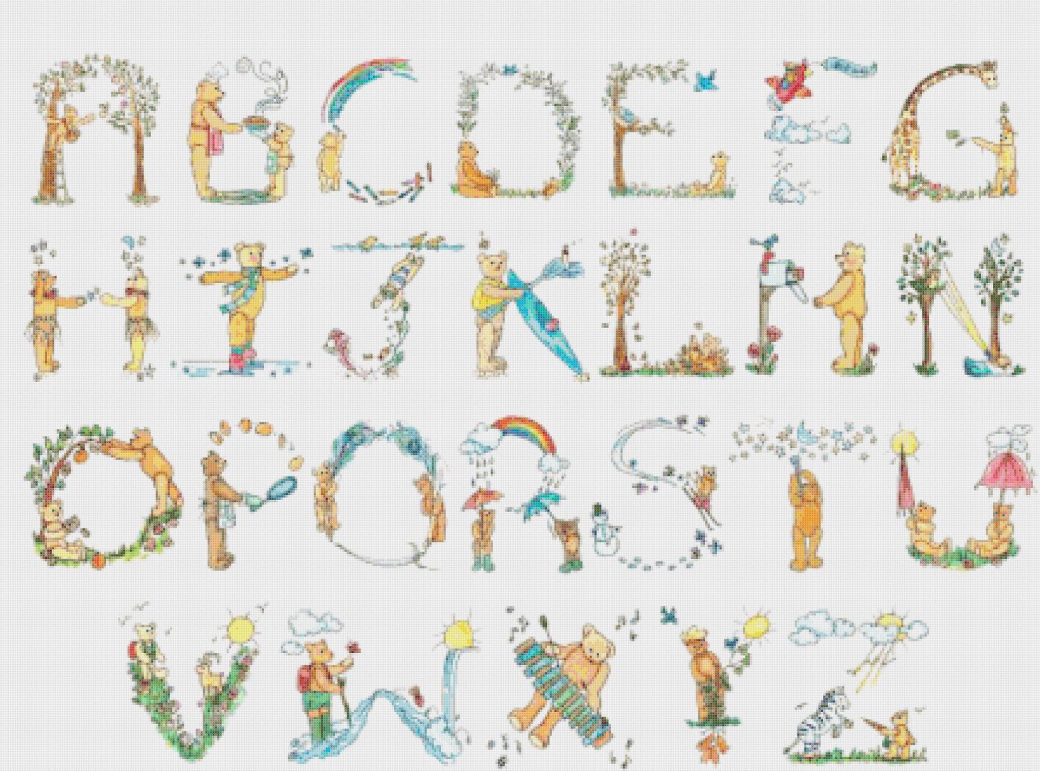Alphabet Teddy bear - 31.50" x 23.36" - Cross Stitch Pattern Pdf E834