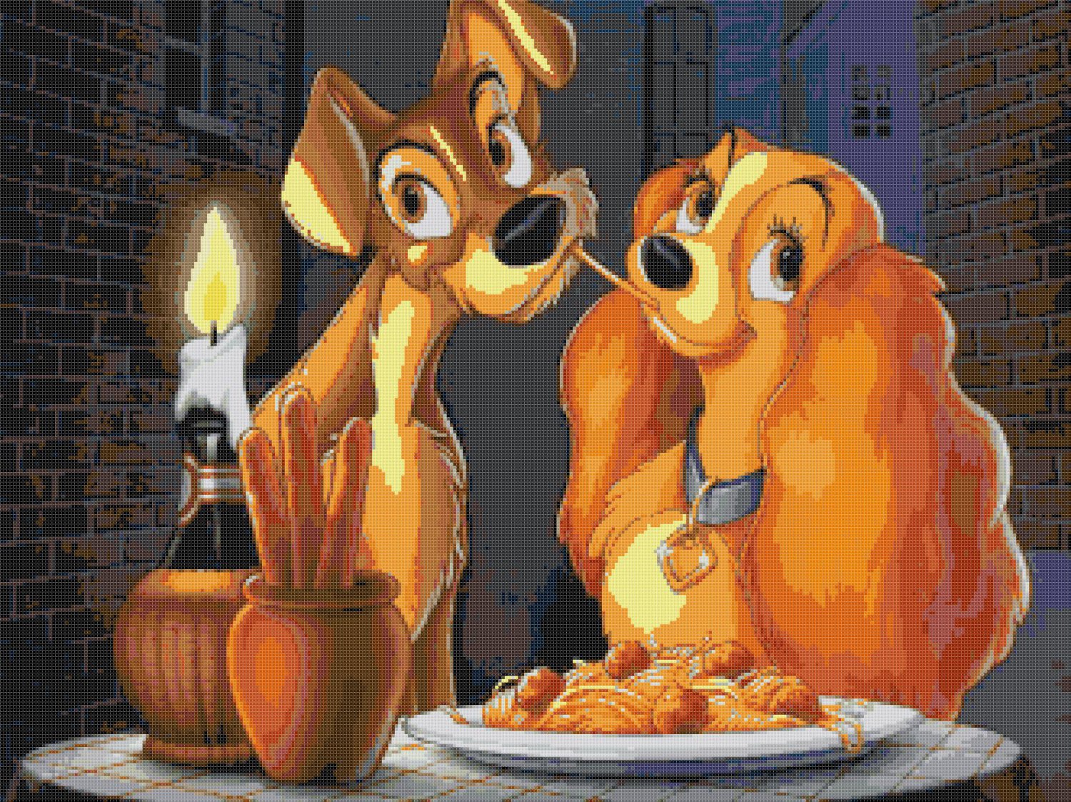 Lady and the tramp - 23.93" x 17.71" - Cross Stitch Pattern Pdf E843