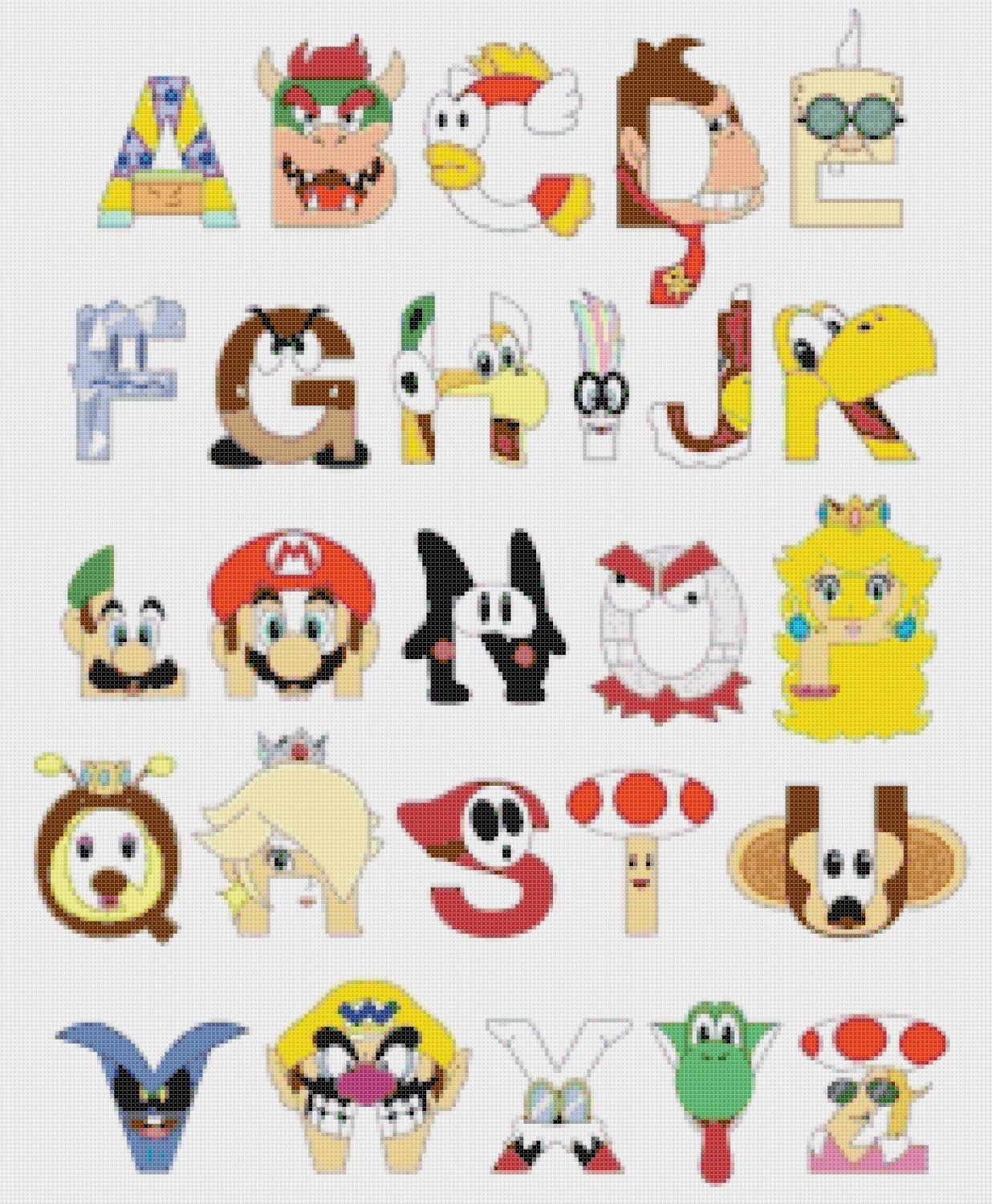 Alphabet Mario bros - 16.79" x 20.36" - Cross Stitch ...